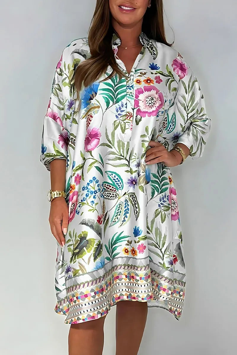 Women's V-neck Printed Casual Dress Fashion Trends