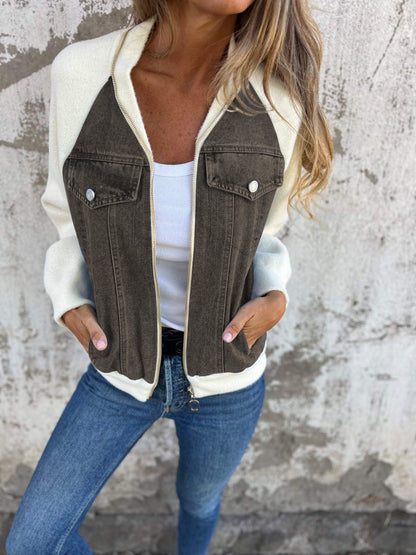 Women Winter Casual V-neck Zipper Jacket