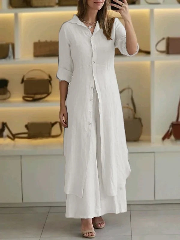 Women Casual Cotton and Linen Two-piece Set