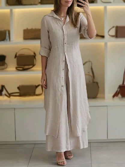 Women Casual Cotton and Linen Two-piece Set