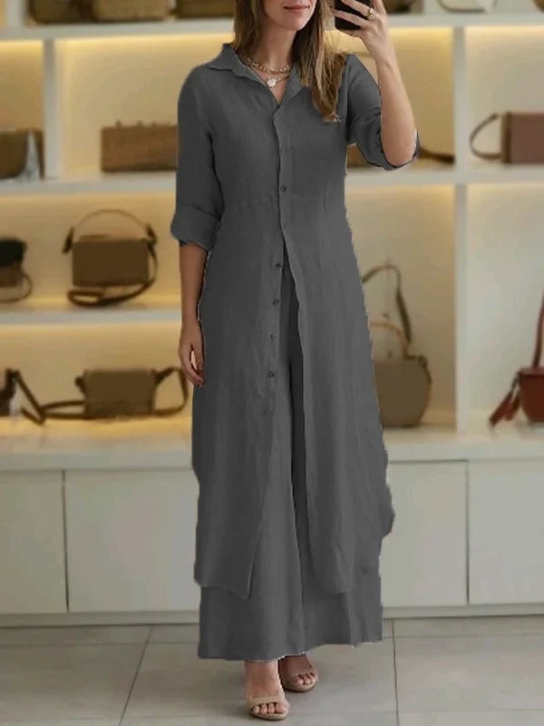 Women Casual Cotton and Linen Two-piece Set