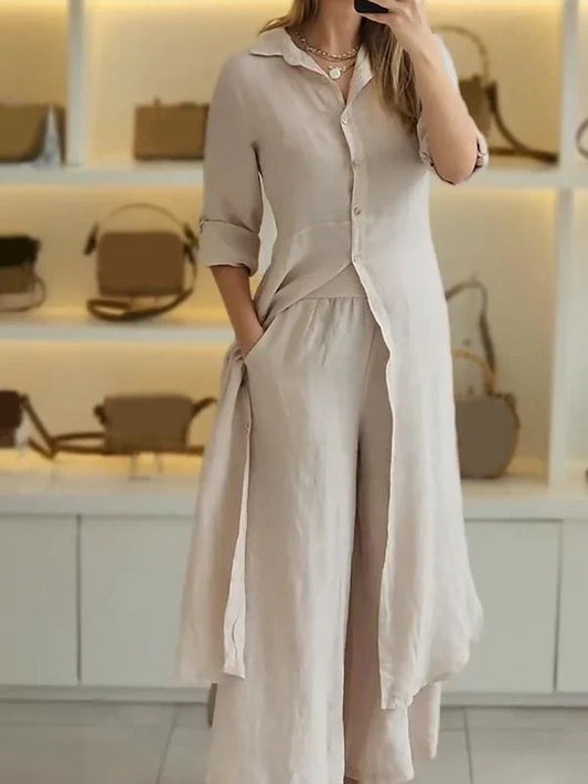 Women Casual Cotton and Linen Two-piece Set