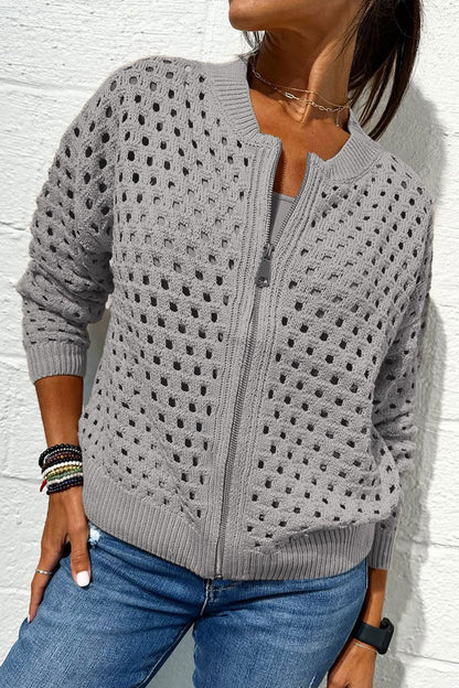 Women's casual hollow knitwear zipper jacket