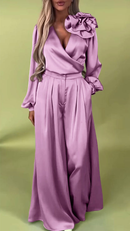 Women's V-neck Satin Elegant Suit