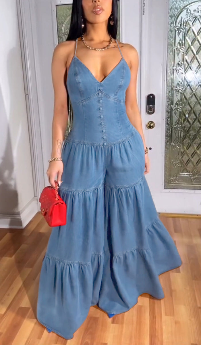 Women's Sexy Halterneck Sleeveless Denim Dress