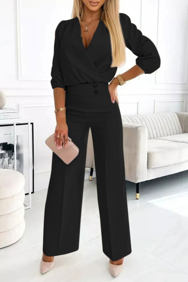 Women's V-neck Solid Color Casual Suit