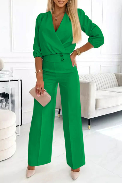 Women's V-neck Solid Color Casual Suit