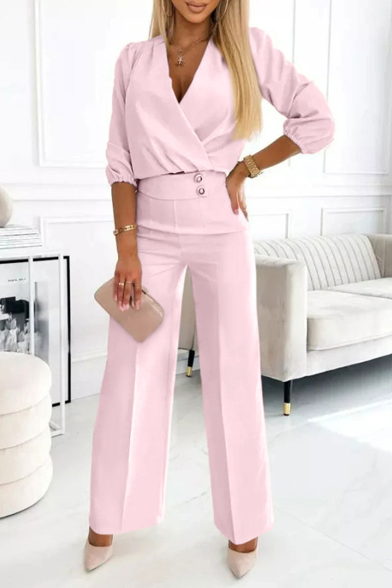 Women's V-neck Solid Color Casual Suit