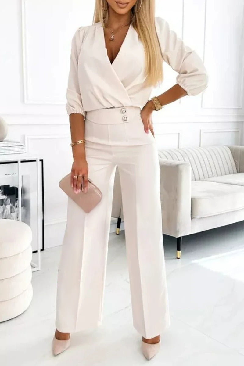 Women's V-neck Solid Color Casual Suit