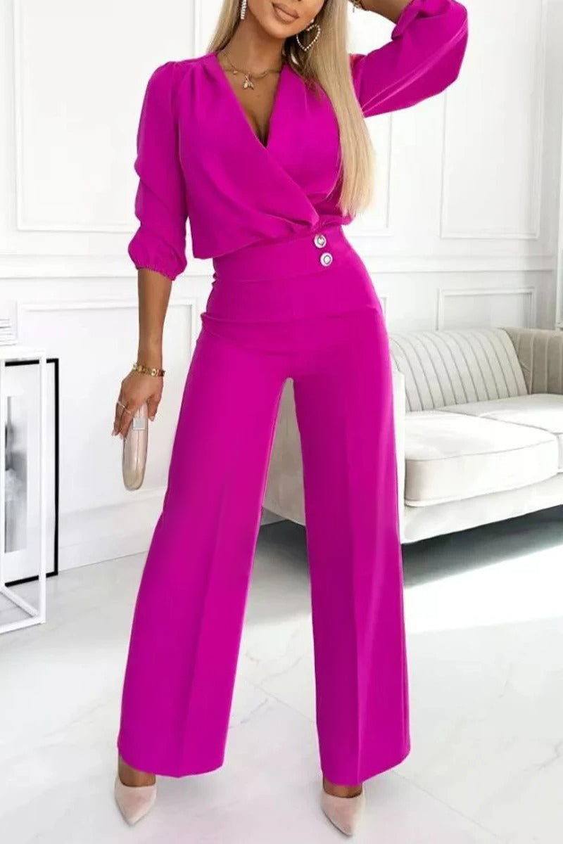 Women's V-neck Solid Color Casual Suit