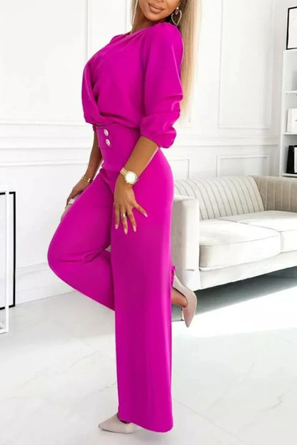 Women's V-neck Solid Color Casual Suit