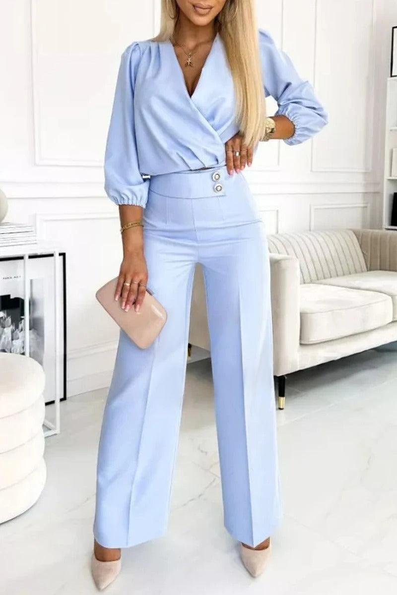 Women's V-neck Solid Color Casual Suit