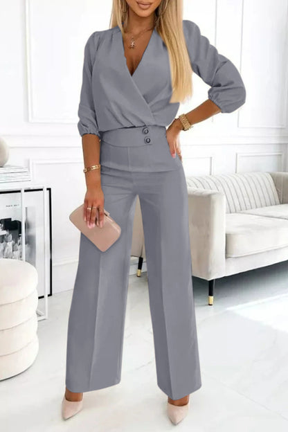 Women's V-neck Solid Color Casual Suit