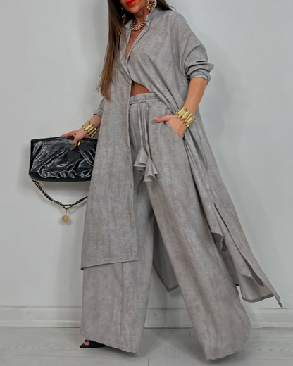 Women's V-neck Irregular Top + Drawstring Pants Casual Suit