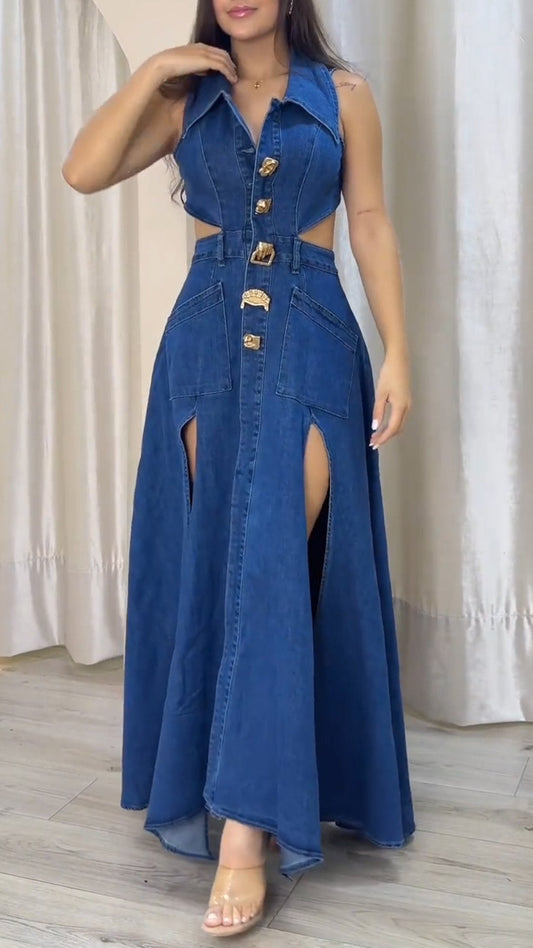 Women's Slit Hollow Denim Dress