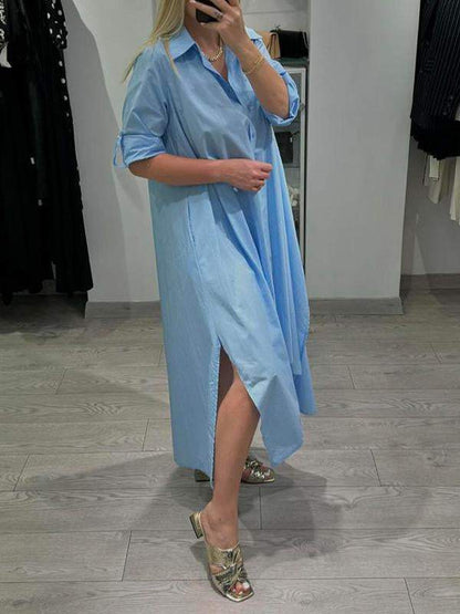 Women Casual Lapel Single-breasted Loose Dress