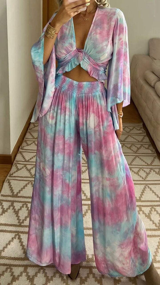 Women's Casual Tie Dye Long Sleeve Suit