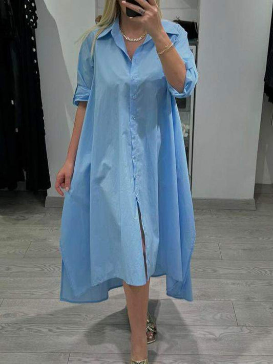 Women Casual Lapel Single-breasted Loose Dress