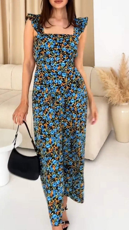 Women's V-neck Sleeveless Printed Casual Jumpsuit