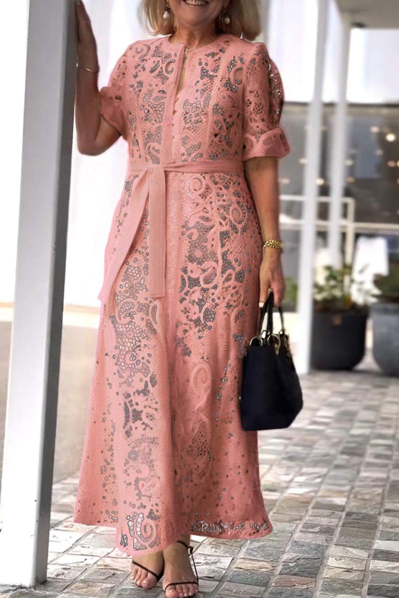 Women's Elegant Lace Round Neck Strap Dress