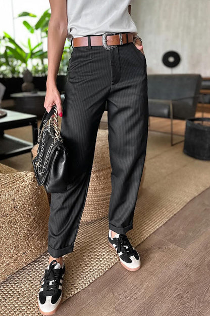 Women's Casual Striped Cropped Suit Pants