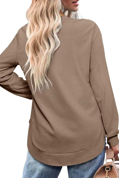 Women's Casual Round Neck Long Sleeve Curved Hem Top