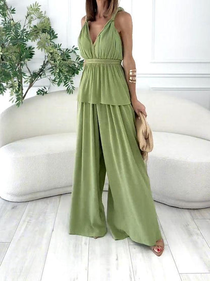 Women's Chiffon Patchwork Top & Pants Two-piece Set