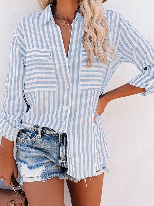 Women's Striped Single-breasted Long-sleeved Shirt