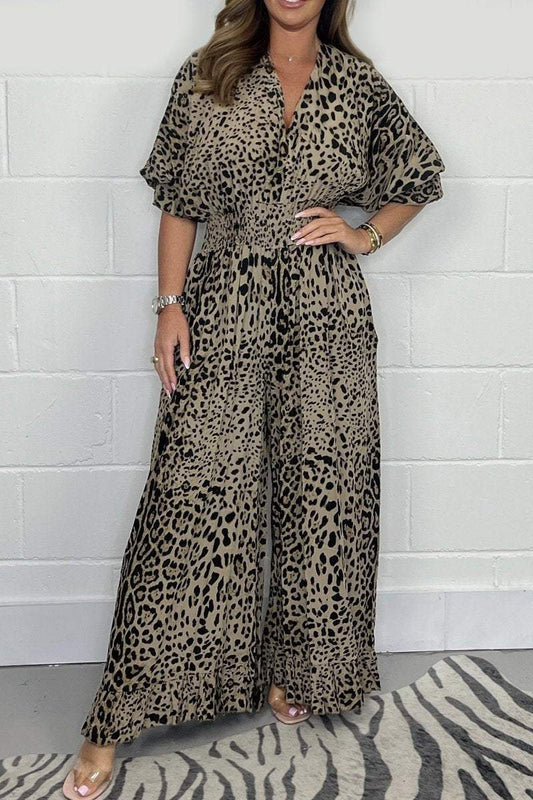 Woomen Plus Size Jumpsuit Leopard Print Casual Loose Jumpsuit