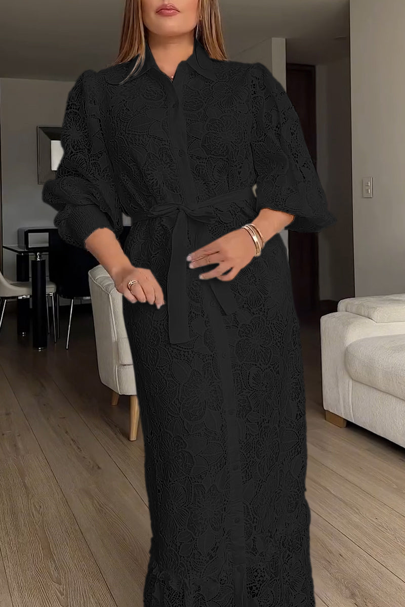 Women's elegant lace shirt dress