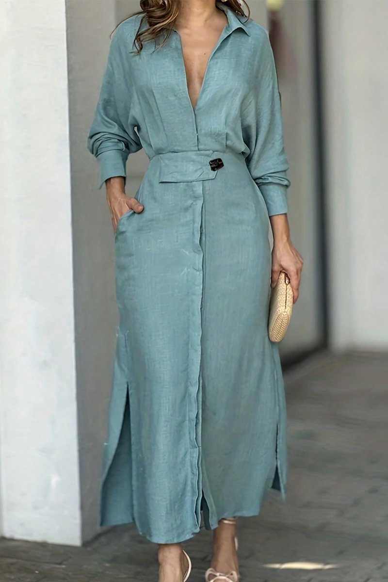 Cotton and linen solid color maxi dress