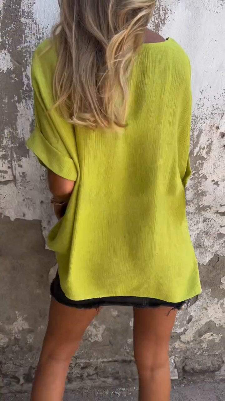 Women V-neck Mid-sleeve Casual Top