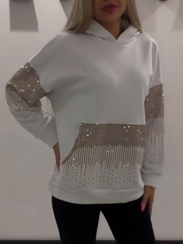 Women's Hooded Long-sleeved Rhinestone Sweatshirt