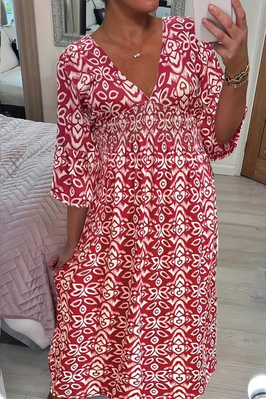 Women Spring and summer printed V-neck dress