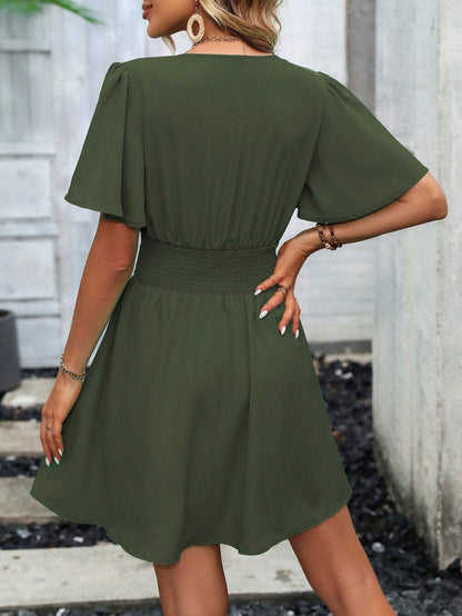 Women Butterfly Sleeve Deep V-Neck Dress