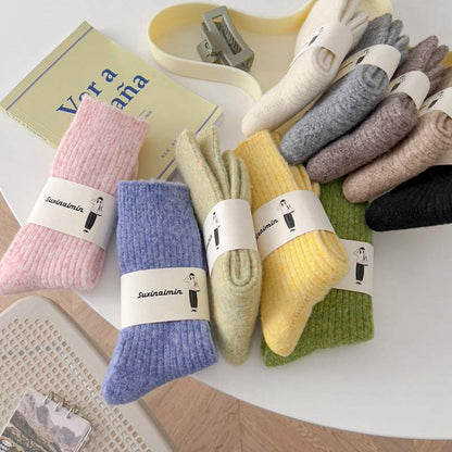 drawstring socks solid color warm mid-rise socks women