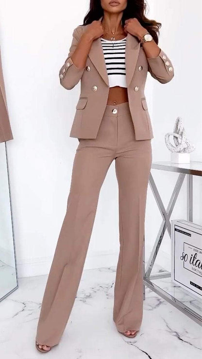 Women Lapel Casual Suit Mid-sleeve Two-piece Suit