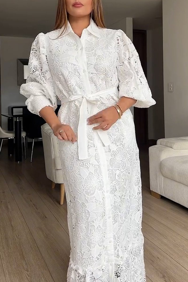 Women's elegant lace shirt dress