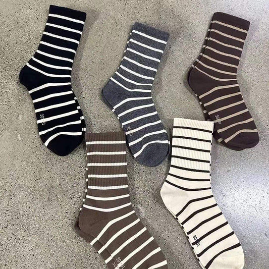 Socks women's autumn and winter new combed cotton striped high socks