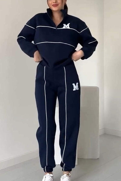 Women's Casual Letter M Long Sleeve Two Piece Set