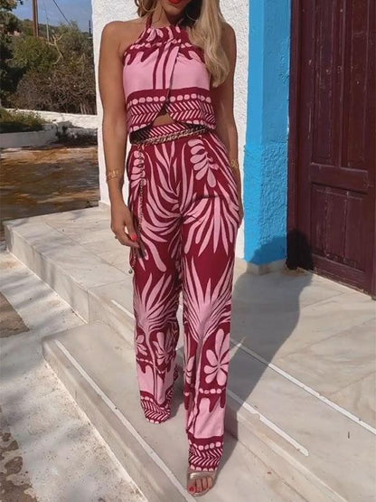 Women's Printed Irregular Tops and Pants Two-piece Set