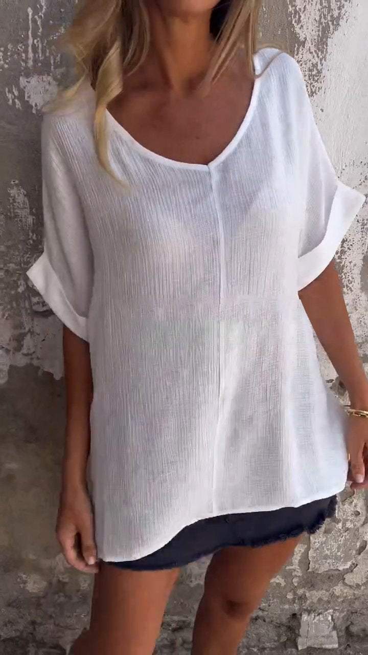 Women V-neck Mid-sleeve Casual Top