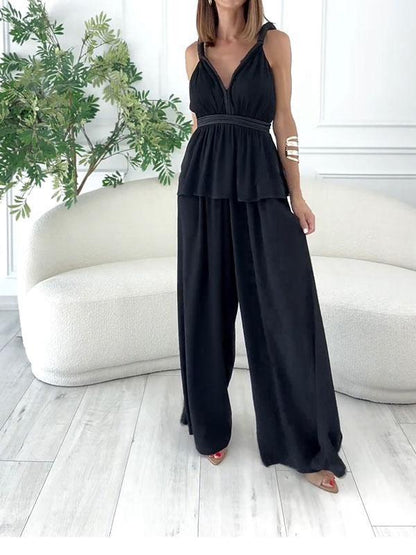 Women's Chiffon Patchwork Top & Pants Two-piece Set