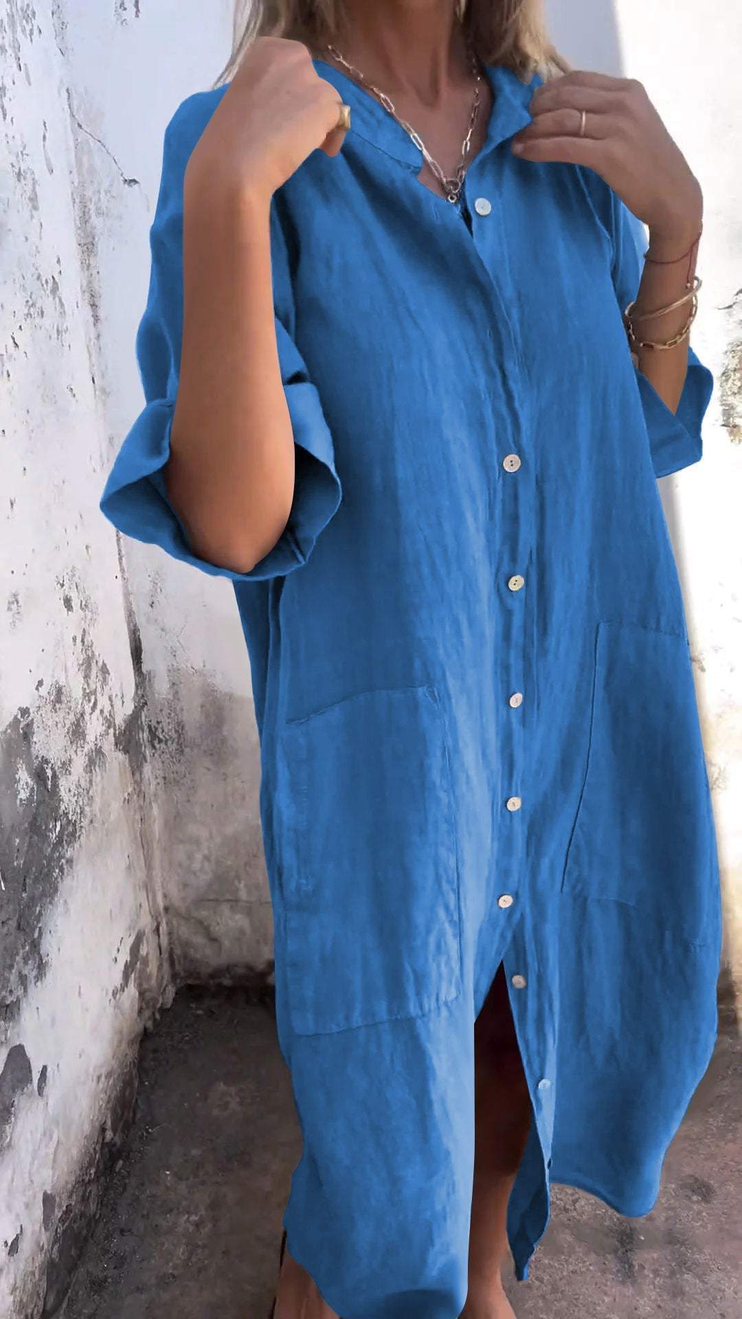 Women Linen Shirt Dress Casual Plus Size Midi Dress