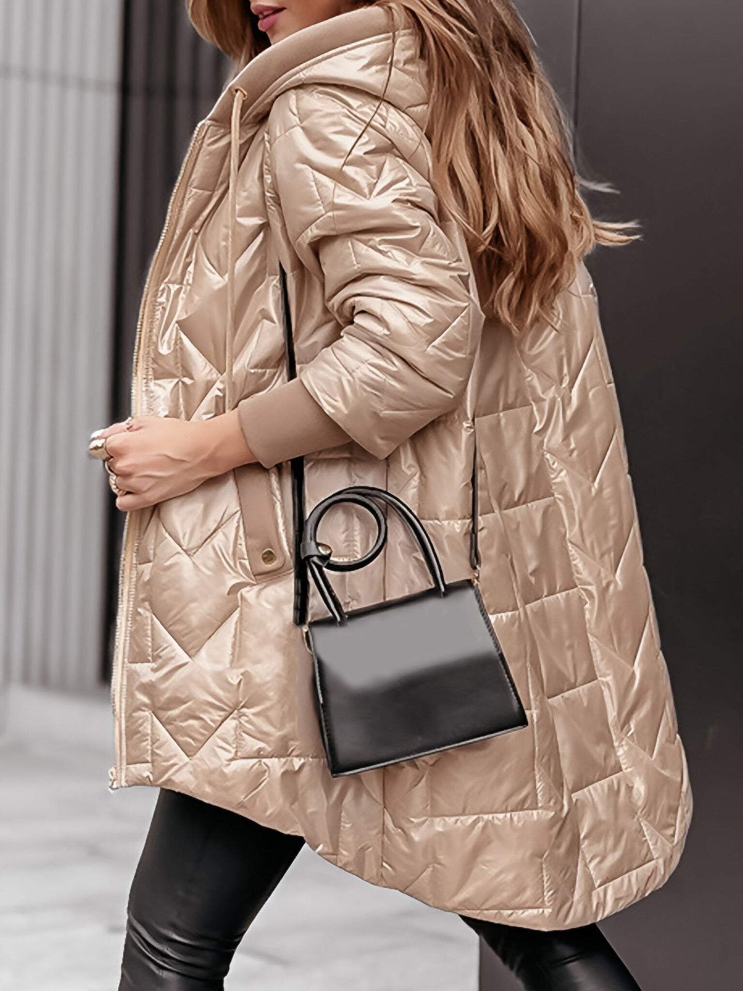 Women's Winter Solid Color Hooded Zipper Coat