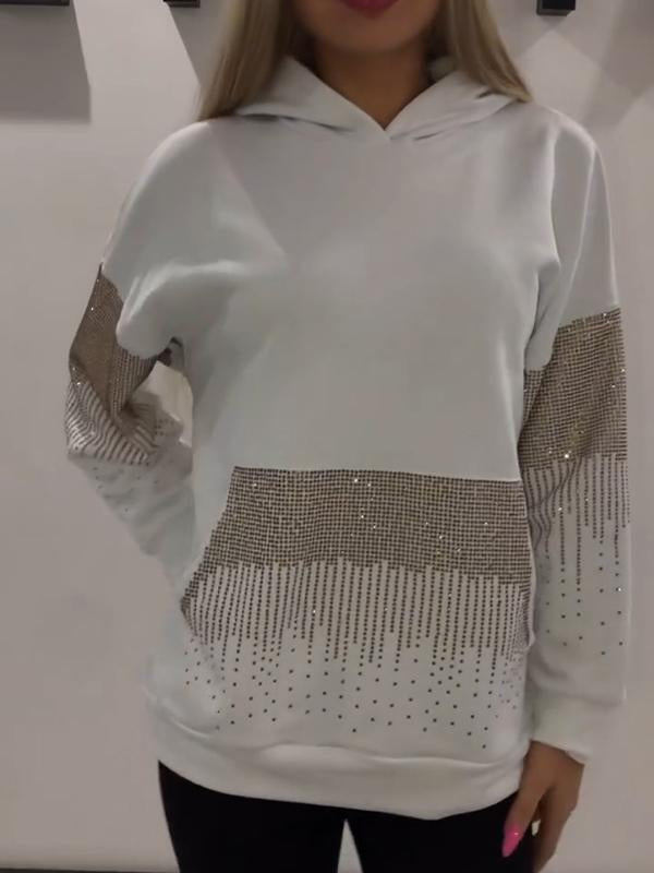 Women's Hooded Long-sleeved Rhinestone Sweatshirt