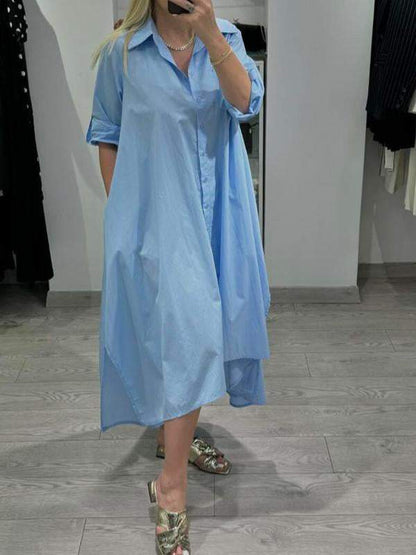 Women Casual Lapel Single-breasted Loose Dress