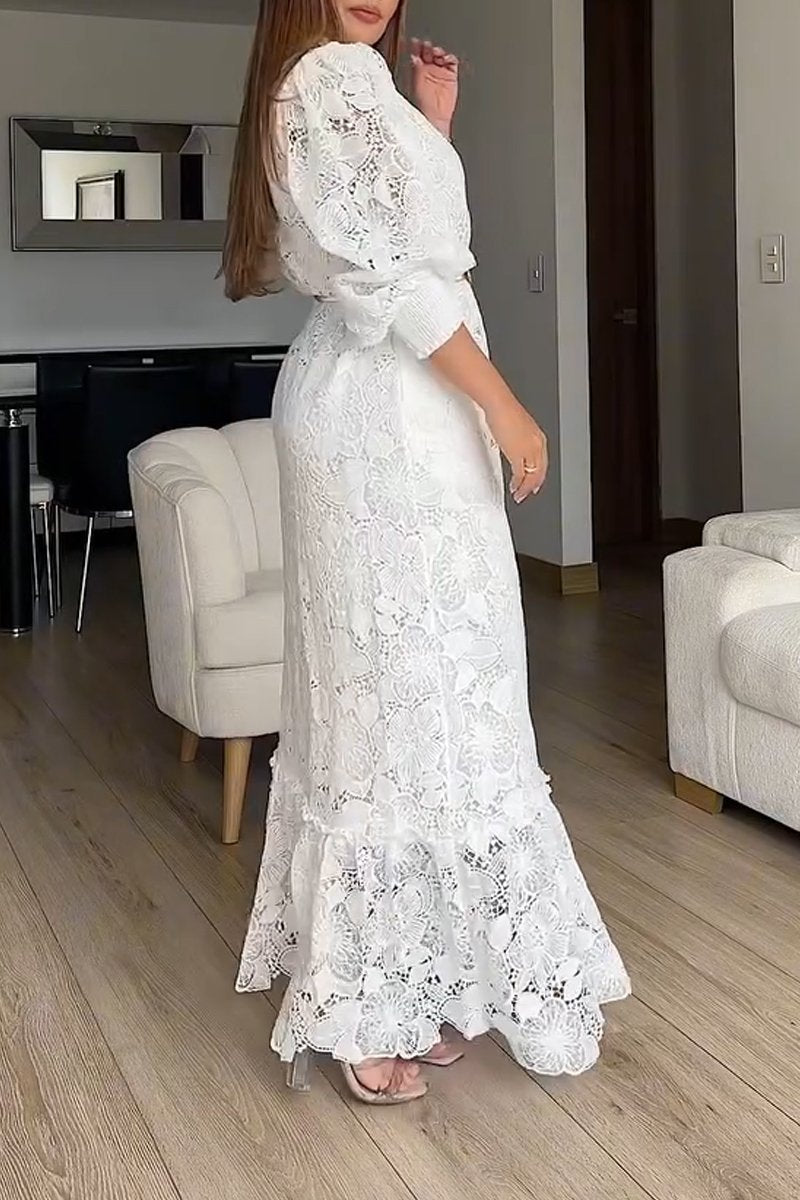 Women's elegant lace shirt dress