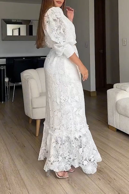 Women's elegant lace shirt dress