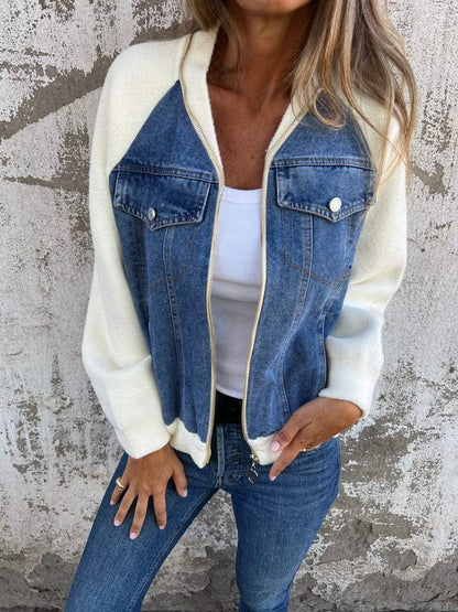 Women Winter Casual V-neck Zipper Jacket